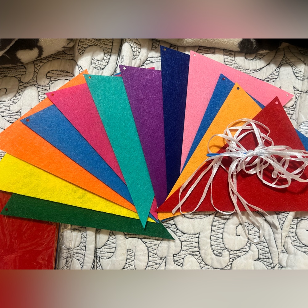 Party Felt Banner Pennant Flags - Multicolor, with ribbon and thread